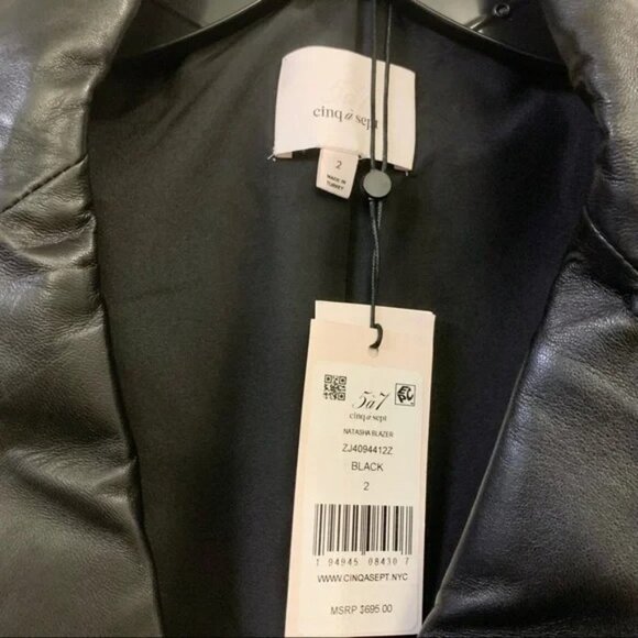 🖤 Cinq a Sept Black Genuine Leather Skirted Ruffle Peplum Belted Blazer Jacket - Picture 12 of 13